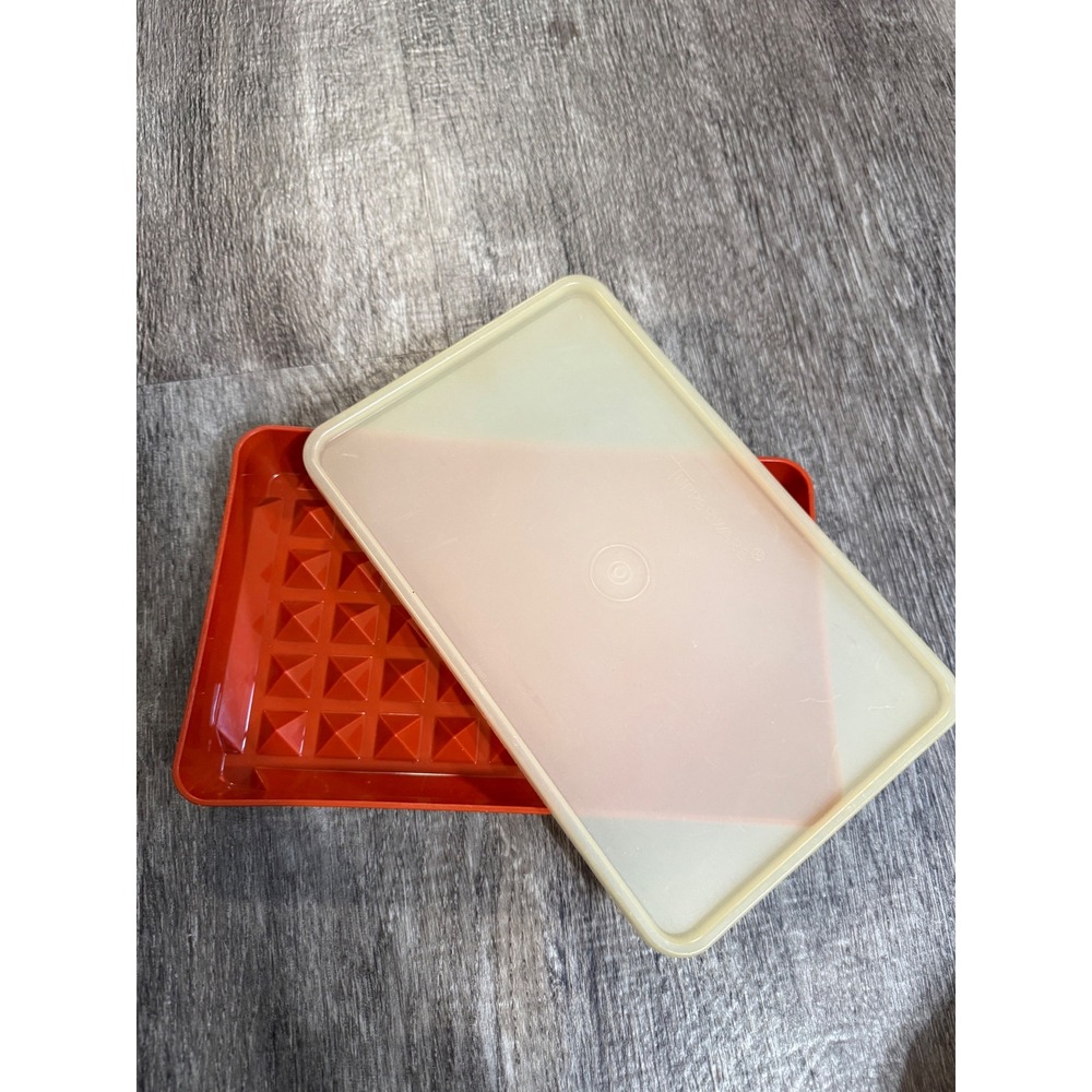 Vintage Tupperware Orange Cold Cut Keeper 1292-6‎ with Sheer Lid 1293-12